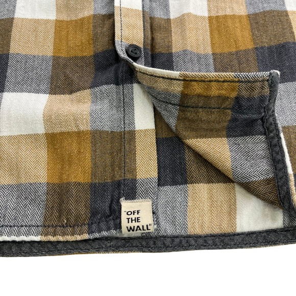 Vans Mens M Gold, Blue & White Button Down Flannel Shirt VANS Mens Button Up 626 - Picture 8 of 11